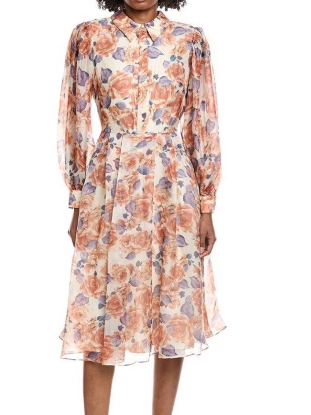 Mikael Aghal butterscotch multi, Floral Long-Sleeve Dress. NWT